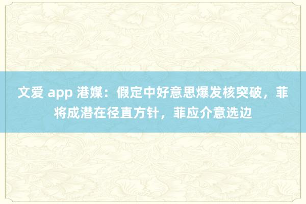 文爱 app 港媒：假定中好意思爆发核突破，菲将成潜在径直方针，菲应介意选边